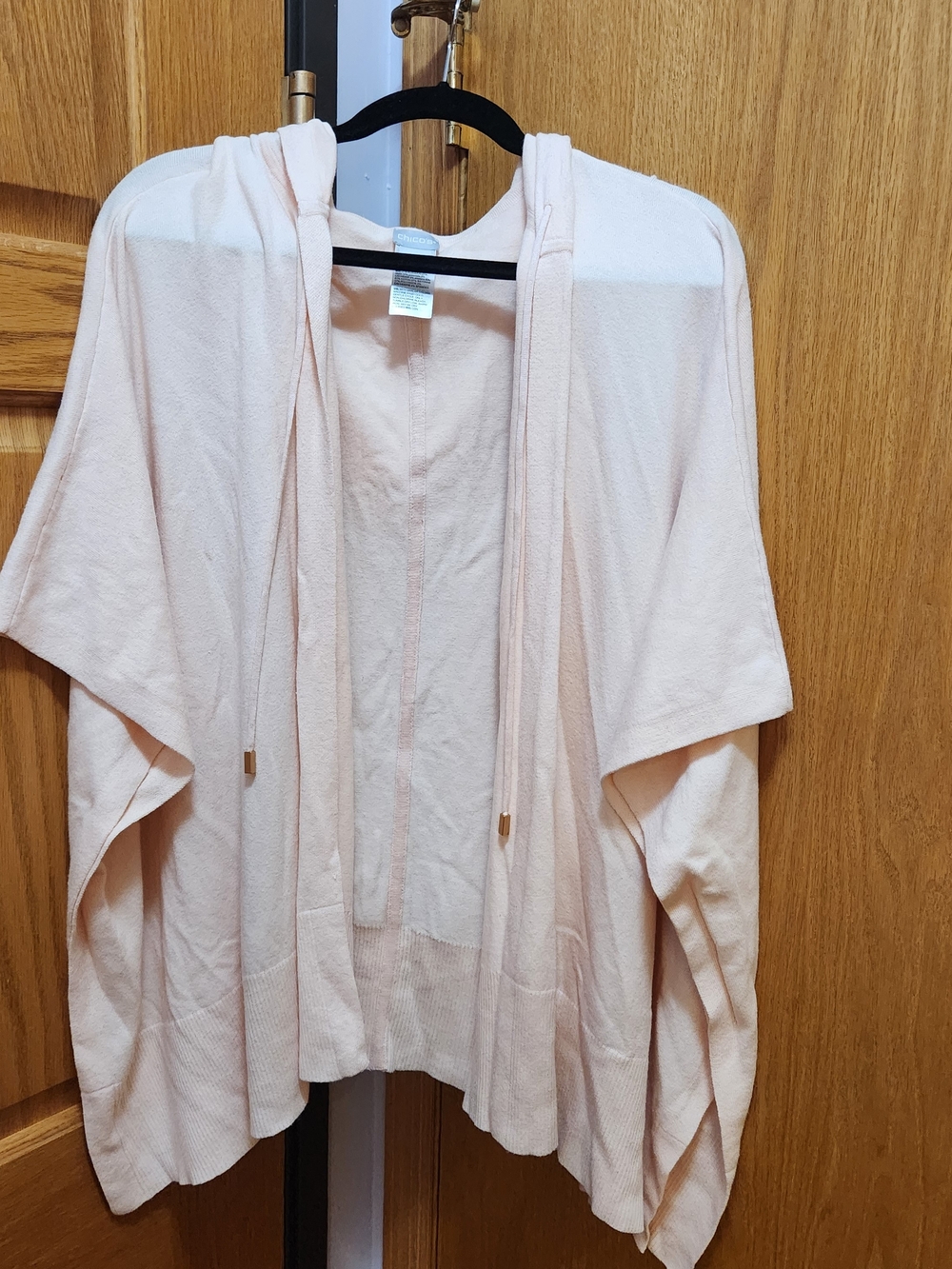 Light Pink Open-Front Hooded Knit Wrap